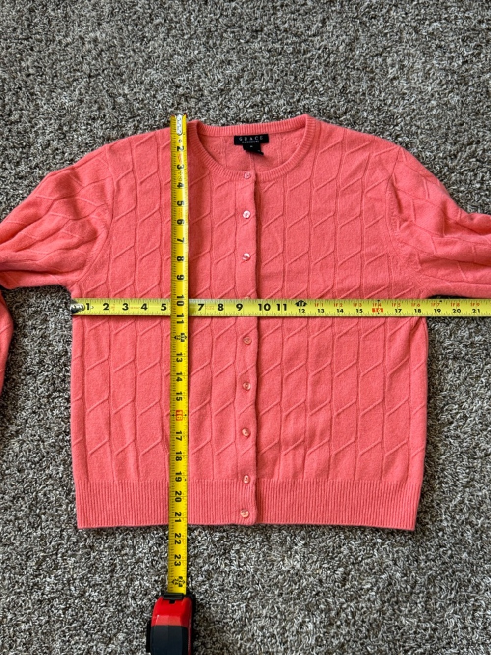 100% Cashmere Coral Crewneck Button Cardigan - Women - Picture 7 of 8